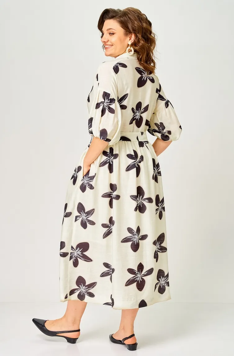 Dress Milora #1451 molochnyj/ temnye cvety