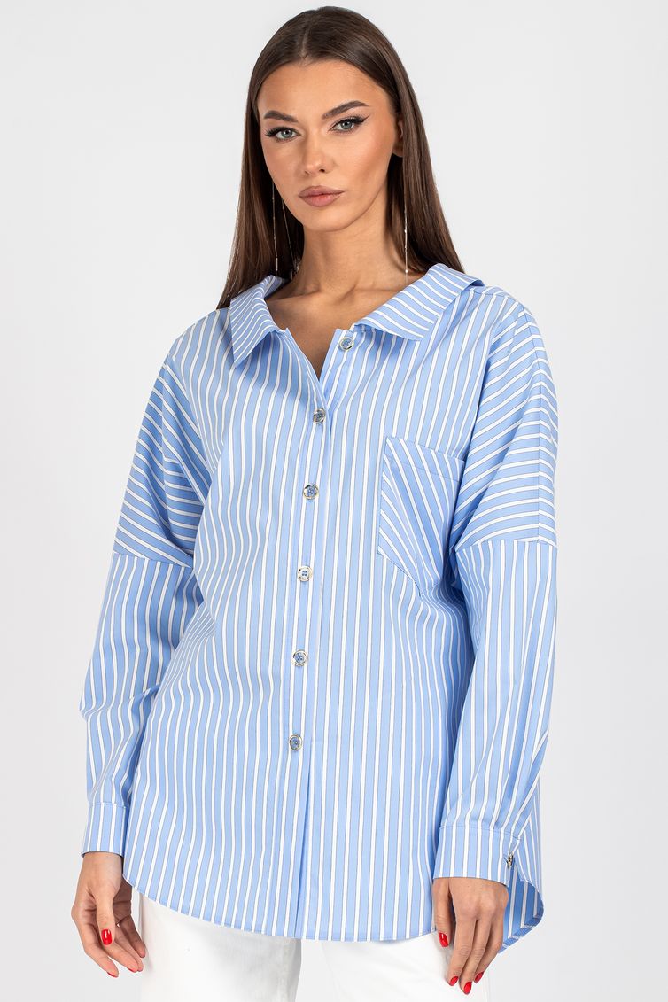 Blouse VIZAVI #727 belo-golubaya poloska