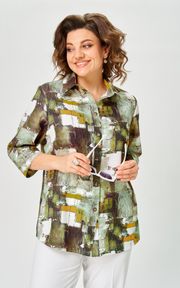 Блуза БелЭльСтиль арт. 877-326 зеленый принт